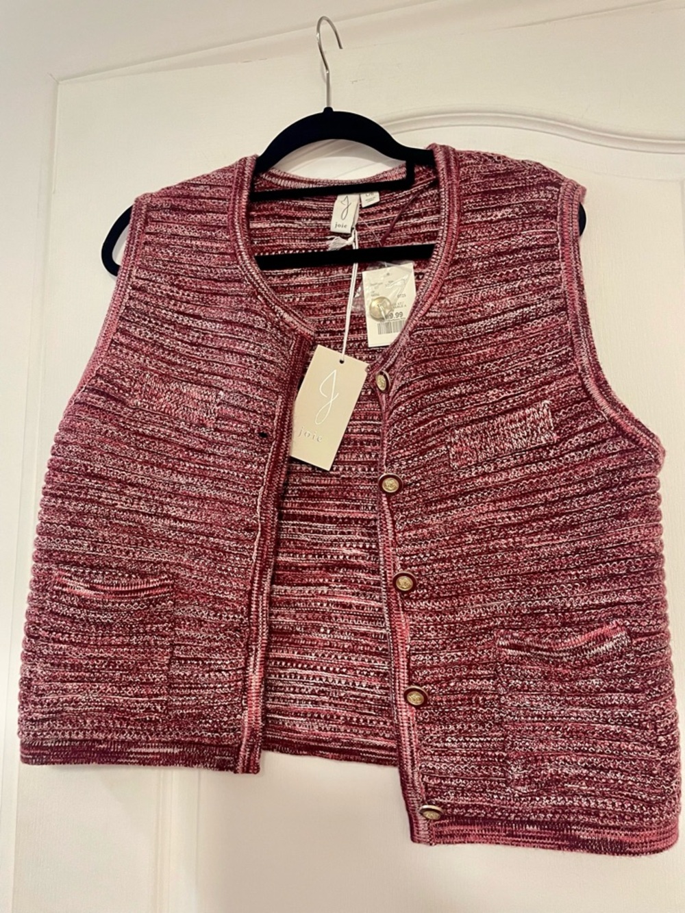 NWT Joie Maroon Knit Sleeveless Cardigan Vest, Size Large